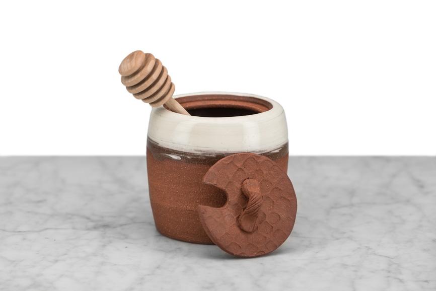 clay honeypot with dipper