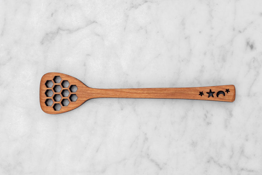 Stars and Moon Embellished Cherrywood Honey Dipper