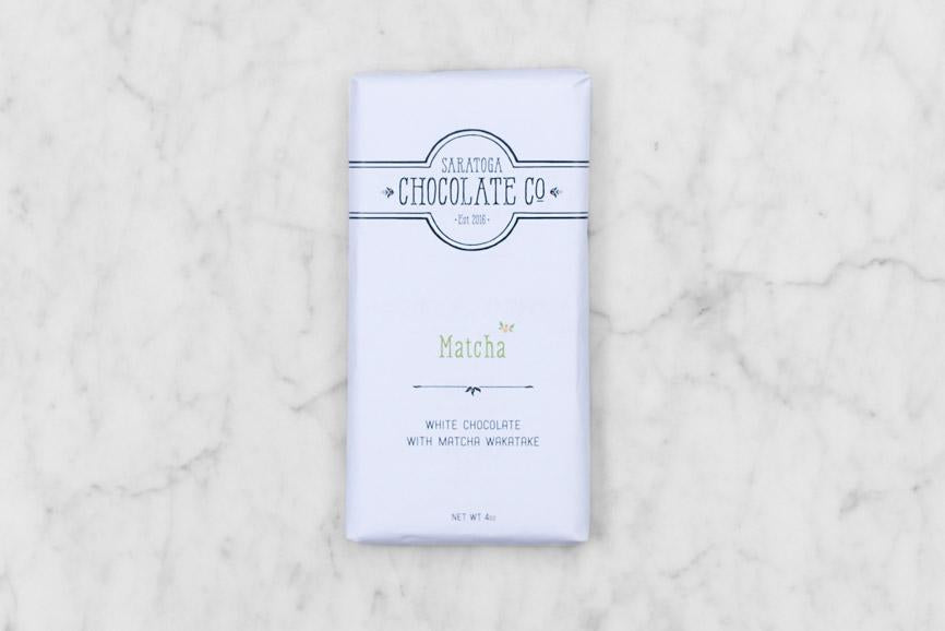 wrapped bar of Saratoga Chocolate Co Matcha white chocolate